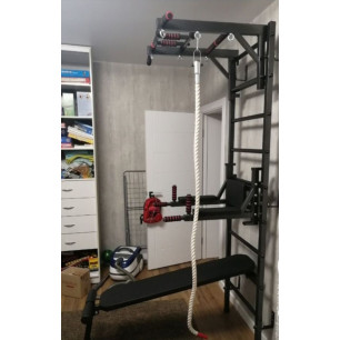 Шведская стенка с турником-рукоходом, брусьями с упором под штангу и доской+навеска антик